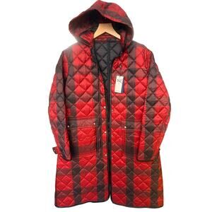 Polo Ralph Lauren Reversible Quilted Coat Plaid Black S NWT hooded water repel
